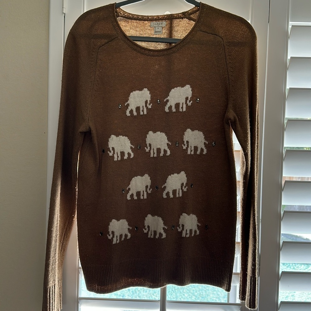 J. Crew Wool Blend Sweater with elephants & Jewels